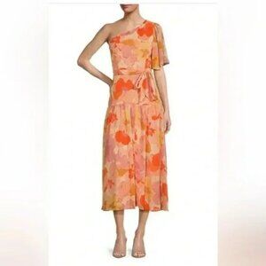 Anthropologie Taylor Soft Orange Floral Pring Midi Dress.   SZ 12